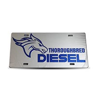 Thoroughbred Diesel Custom License Plate - TBRED DIESEL Chrome Plate w/ Royal Blue Lettering