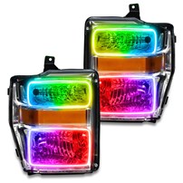 Oracle Lighting 2008-2010 Ford F-250/F-350 Superduty Pre-Assembled Halo Headlights - Chrome Housing - Colorshift - W/No Controller