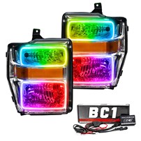 Oracle Lighting 2008-2010 Ford F-250/F-350 Superduty Pre-Assembled Halo Headlights - Chrome Housing - Colorshift - W/Bc1 Controller