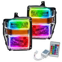 Oracle Lighting 2008-2010 Ford F-250/F-350 Superduty Pre-Assembled Halo Headlights - Chrome Housing - Colorshift - W/Simple Controller