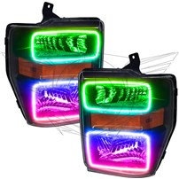 Oracle Lighting 2008-2010 Ford F-250/F-350 Superduty Pre-Assembled Halo Headlights - Black - Colorshift - W/No Controller
